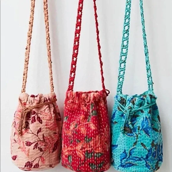 NWT Free People Velvet Moon Tote Bag Purse beaded detail red & pink available - Picture 5 of 8